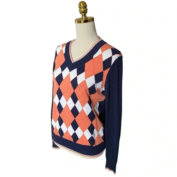 BROOKS BROTHERS Women's 100% Cotton Classic Argyle Pattern Knit Sweater Medium - Picture 4 of 11